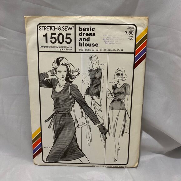 1981 Stretch and Sew Basic Dress and Blouse Design Patterns By Ann Person - Picture 2 of 11